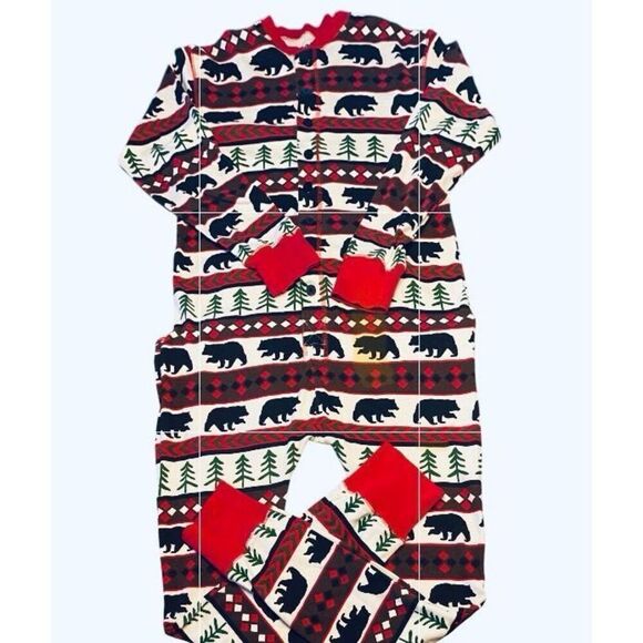 Lazy One Bear Essentials Back Flap Country Print One Piece Lounge Pajamas Sz Med - Picture 1 of 4